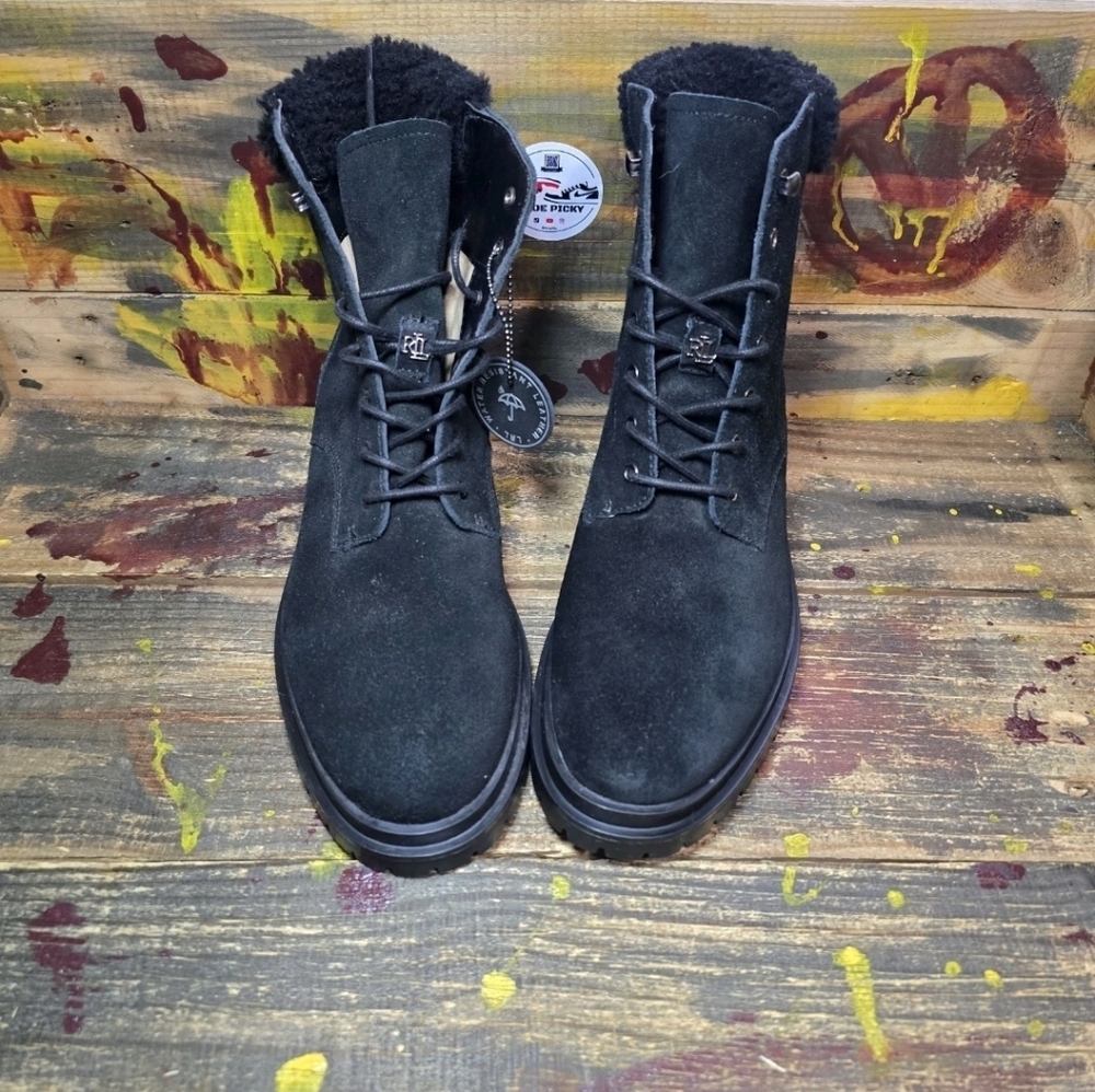 Ralph Lauren Women's Black Suede Shearling Lined Carlee Boots Size 10 New - Picture 2 of 10